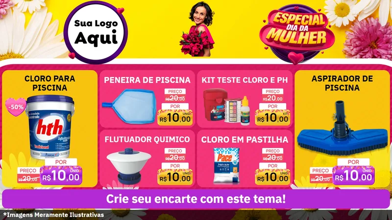 Modelo de TV para TV Horizontal com o tema Especial Dia da Mulher para Produtos para Piscina