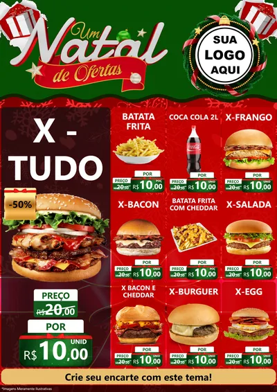 Modelo de Encarte para Encarte A4 Vertical com o tema Um Natal de Ofertas para Hamburgueria