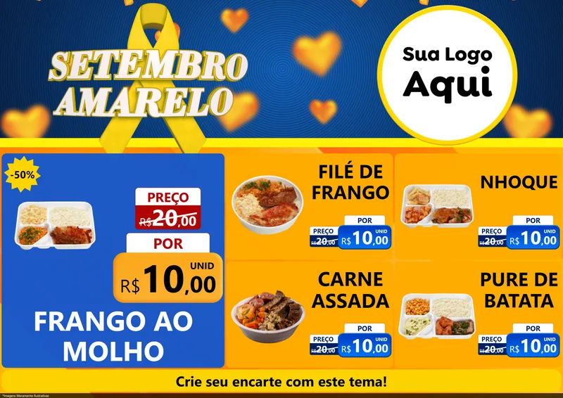 Modelo de Encarte para Encarte A4 Horizontal com o tema Setembro Amarelo para Restaurante