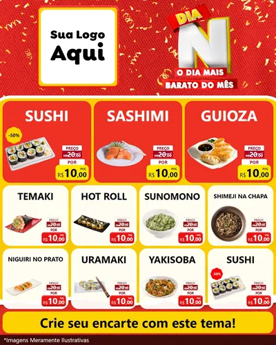 Modelo de Rede Social para Feed Instagram com o tema Dia N o Dia Mais Barato do Mês para Comida japonesa