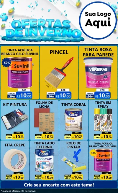Modelo de Encarte para Encarte Grande com o tema Ofertas de Inverno para Tintas e Ferramentas