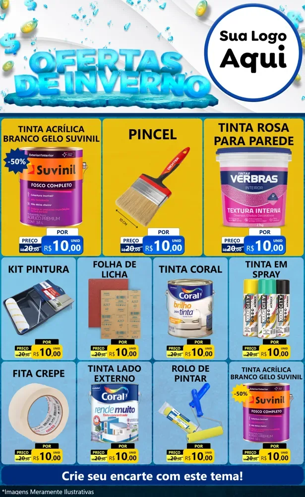 Modelo de Encarte para Encarte Grande com o tema Ofertas de Inverno para Tintas e Ferramentas