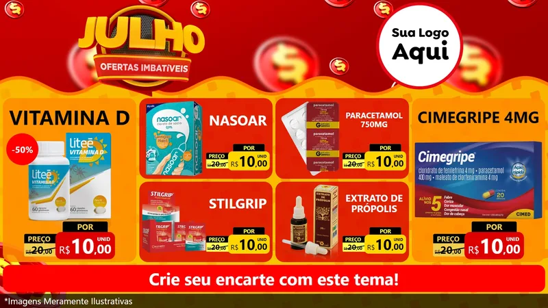 Modelo de TV para TV Horizontal com o tema Julho Ofertas Imbatíveis para Farmácia