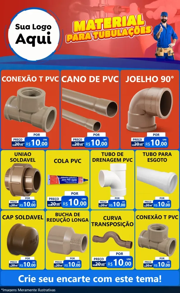 Modelo de Encarte para Encarte Grande com o tema Material Para Tubulações (Tubos e Conexões) para Tubos e conexões