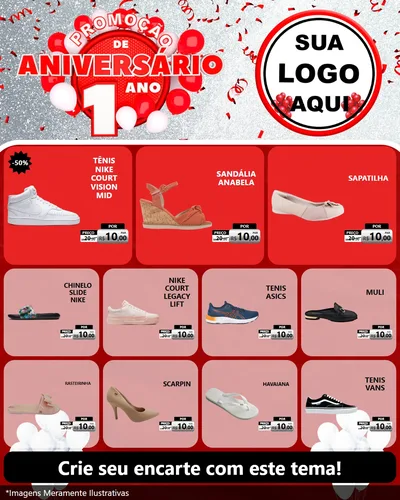 Modelo de Rede Social para Feed Instagram com o tema Promoção de Aniversário - 1 Ano para Calçados