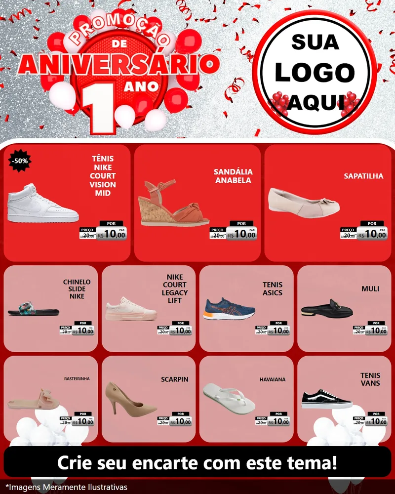 Modelo de Rede Social para Feed Instagram com o tema Promoção de Aniversário - 1 Ano para Calçados