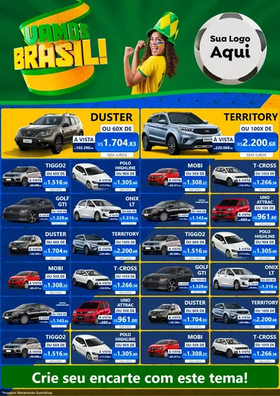 Modelo de Encarte para Encarte A4 Vertical com o tema Vamos Brasil - Copa para Concessionaria de Carros