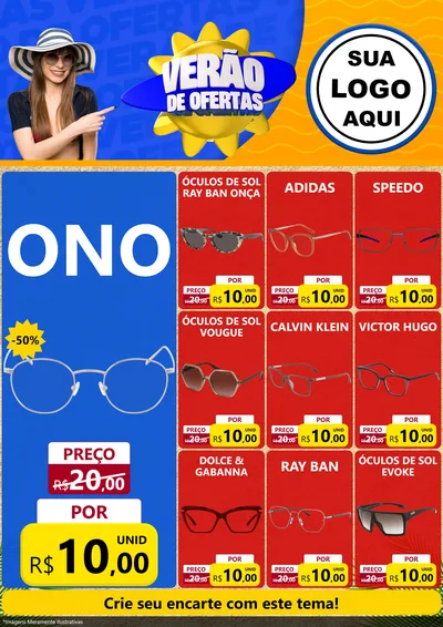 Modelo de Encarte para Encarte A4 Vertical com o tema Verão de Ofertas para Óticas
