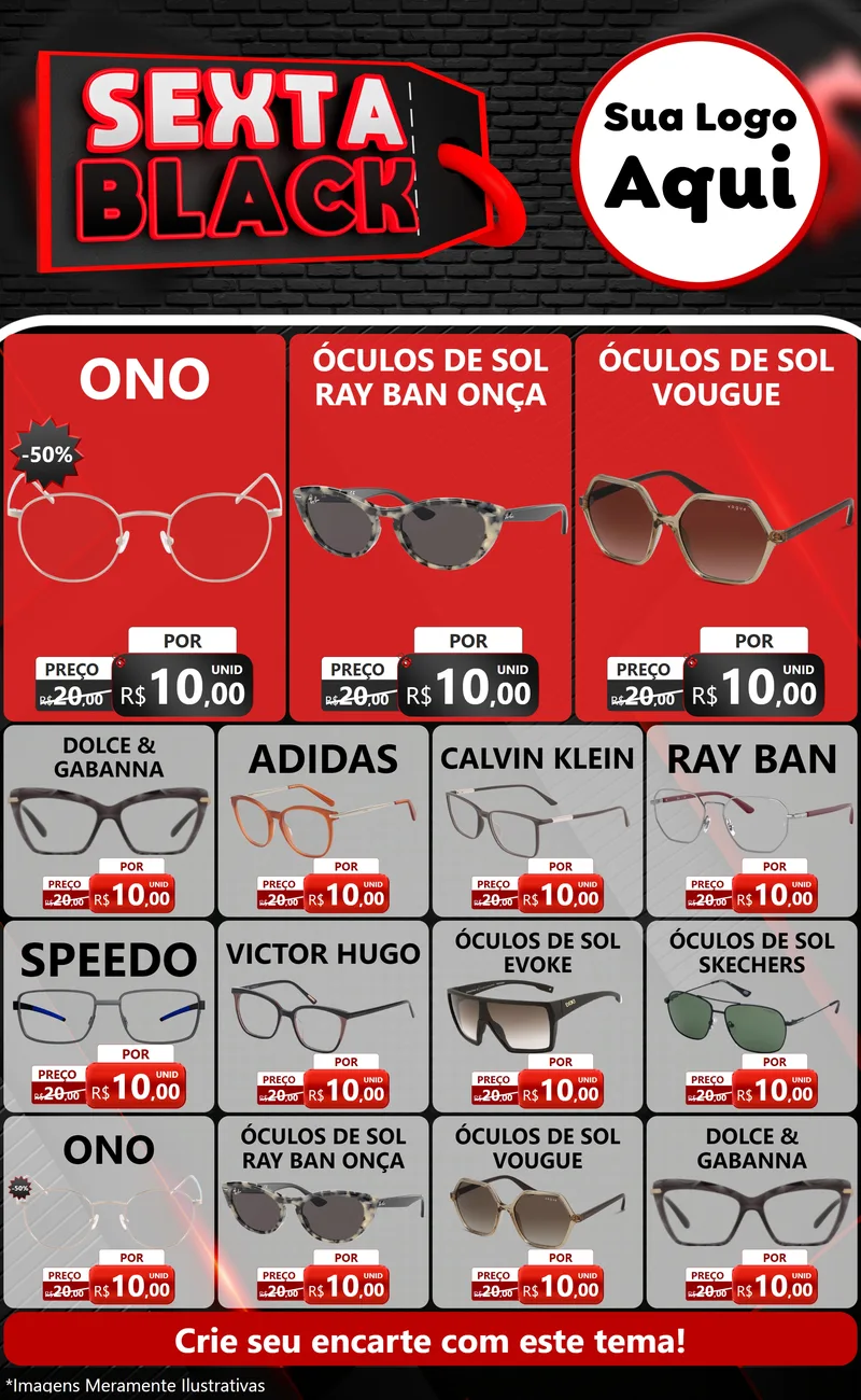 Modelo de Encarte para Encarte Grande com o tema Sexta Black para Óticas