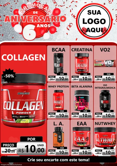 Modelo de Encarte para Encarte A4 Vertical com o tema Promoção de Aniversário - 6 Anos para Suplementos alimentares