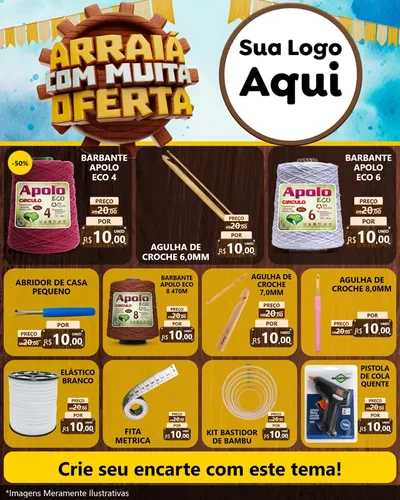 Modelo de Rede Social para Feed Instagram com o tema Ofertas de São João - Junina para Armarinho e Aviamentos