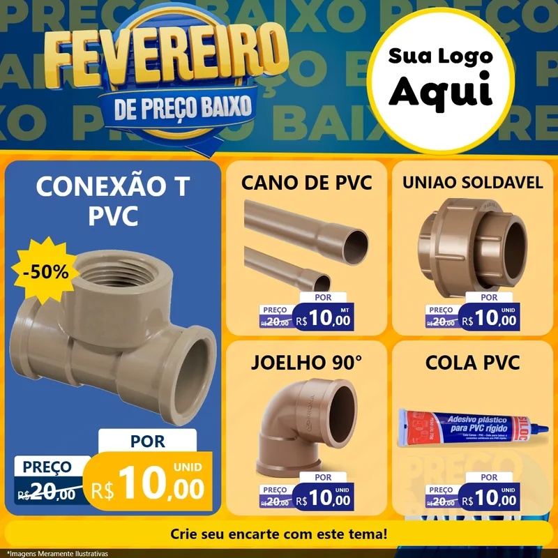 Modelo de Rede Social para Feed Facebook com o tema Fevereiro de Preço Baixo para Tubos e conexões