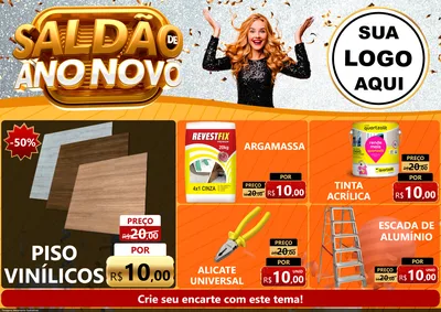 Modelo de Encarte para Encarte A4 Horizontal com o tema Saldão de Ano Novo para Material para Construção