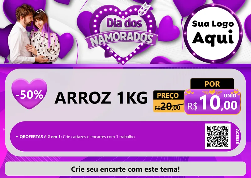 Modelo de Cartaz para Cartaz A4 Horizontal com o tema Dia dos Namorados para Supermercado