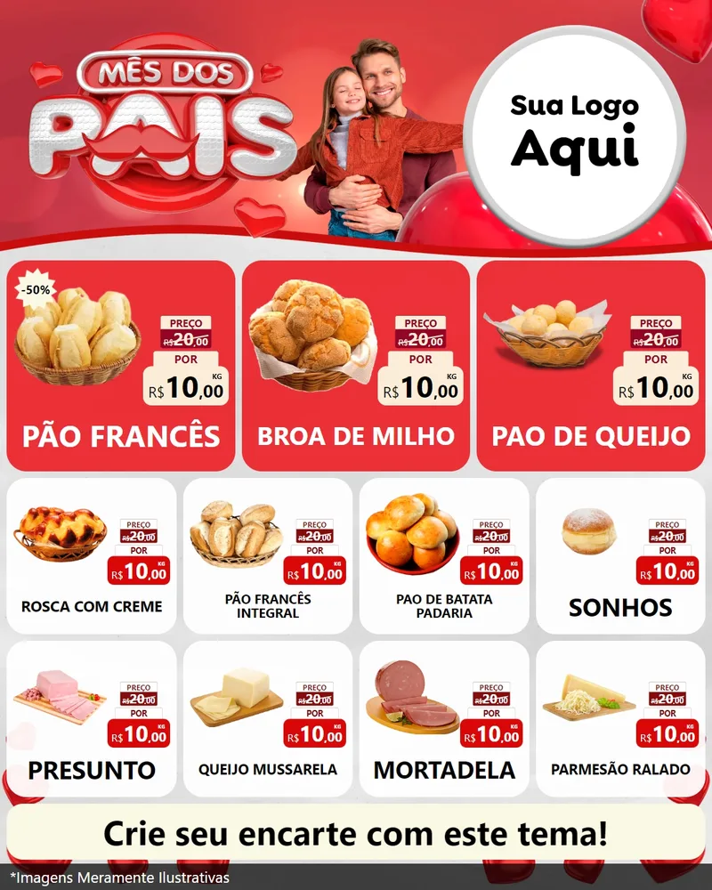 Modelo de Rede Social para Feed Instagram com o tema Mês dos Pais para Padaria