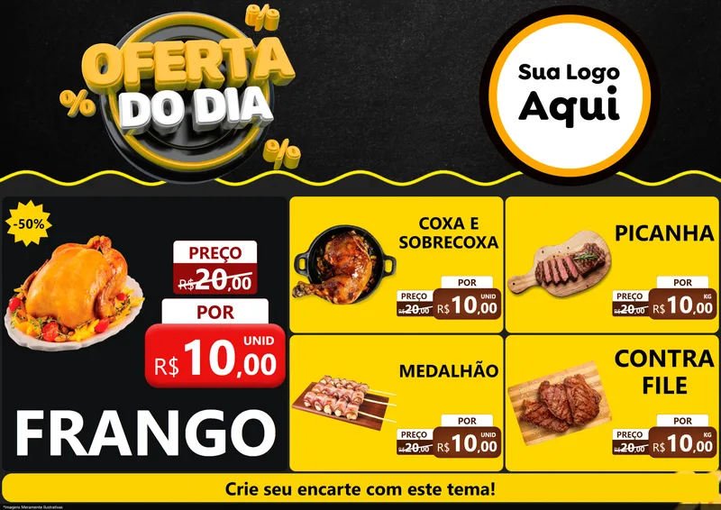 Modelo de Encarte para Encarte A4 Horizontal com o tema Oferta Do Dia para Assados