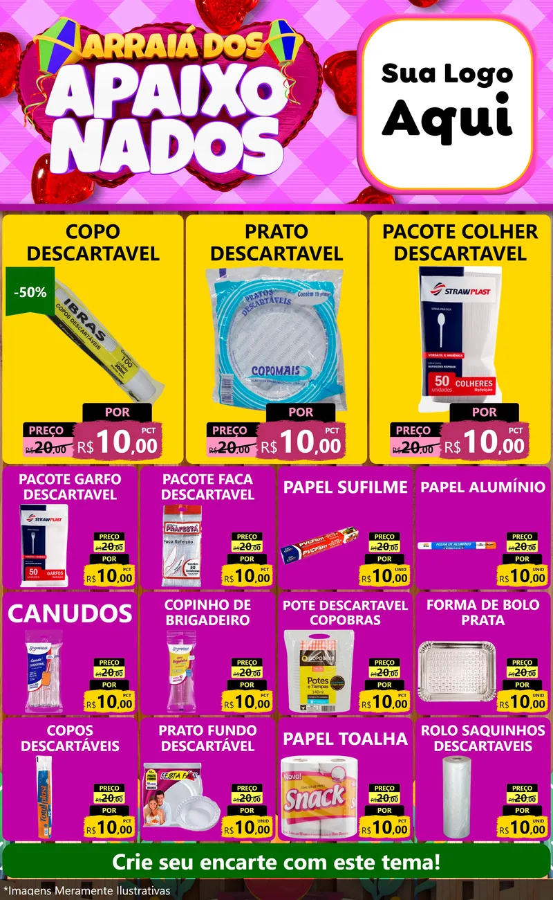 Modelo de Encarte para Encarte Grande com o tema Arraiá dos Apaixonados para Embalagens