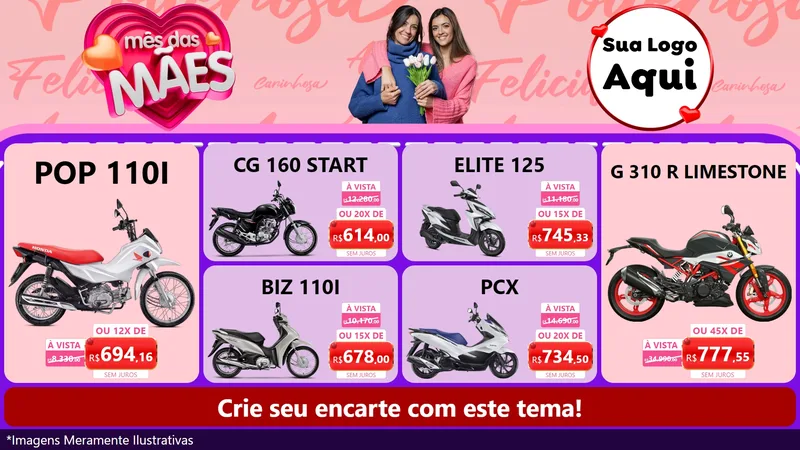 Modelo de TV para TV Horizontal com o tema Mês Das Mães para Concessionaria de Motos