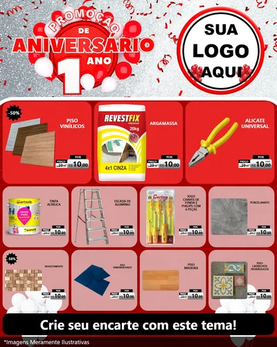 Modelo de Rede Social para Feed Instagram com o tema Promoção de Aniversário - 1 Ano para Material para Construção