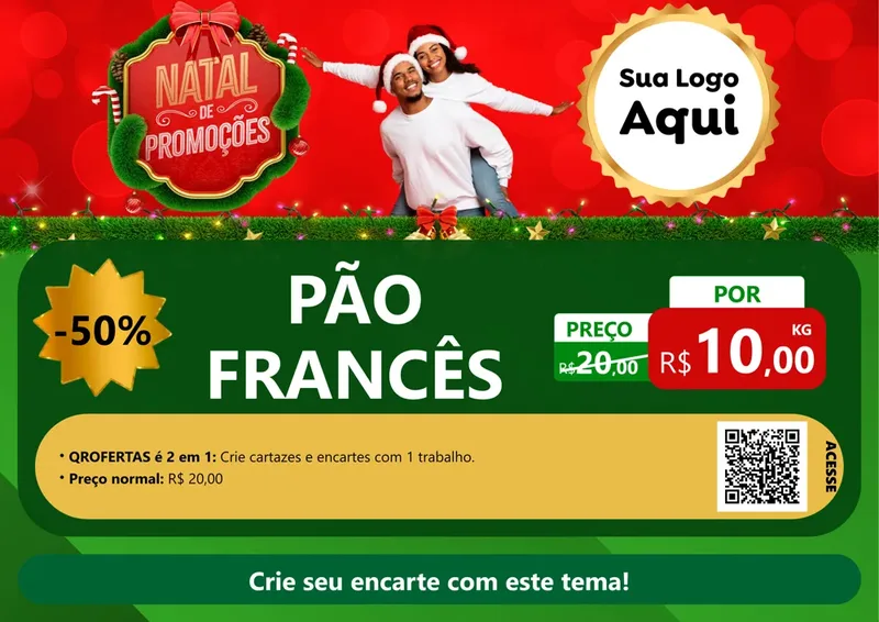 Modelo de Cartaz para Cartaz A4 Horizontal com o tema Natal de Promoções para Padaria
