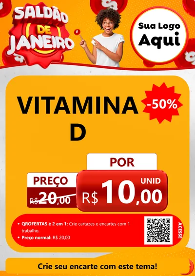 Modelo de Cartaz para Cartaz A4 Vertical com o tema Saldão de Janeiro para Farmácia