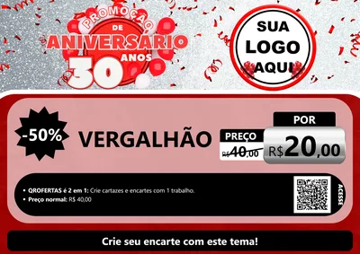 Modelo de Cartaz para Cartaz A4 Horizontal com o tema Promoção de Aniversário - 30 Anos para Ferragens