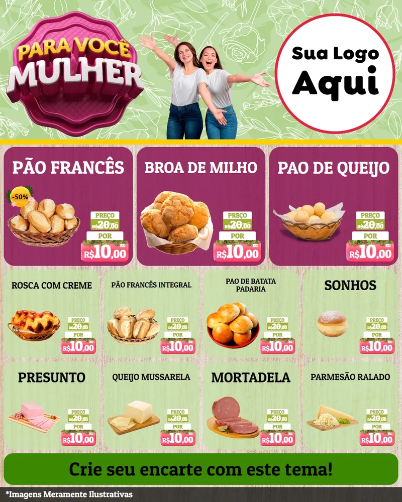 Modelo de Rede Social para Feed Instagram com o tema Para Você Mulher para Padaria