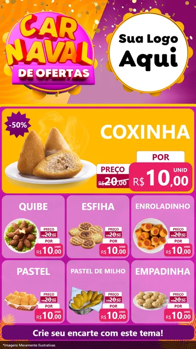 Modelo de Rede Social para Stories com o tema Carnaval de Ofertas para Salgadaria