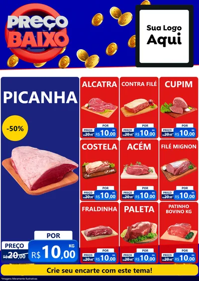 Modelo de Encarte para Encarte A4 Vertical com o tema Preço Baixo para Açougue