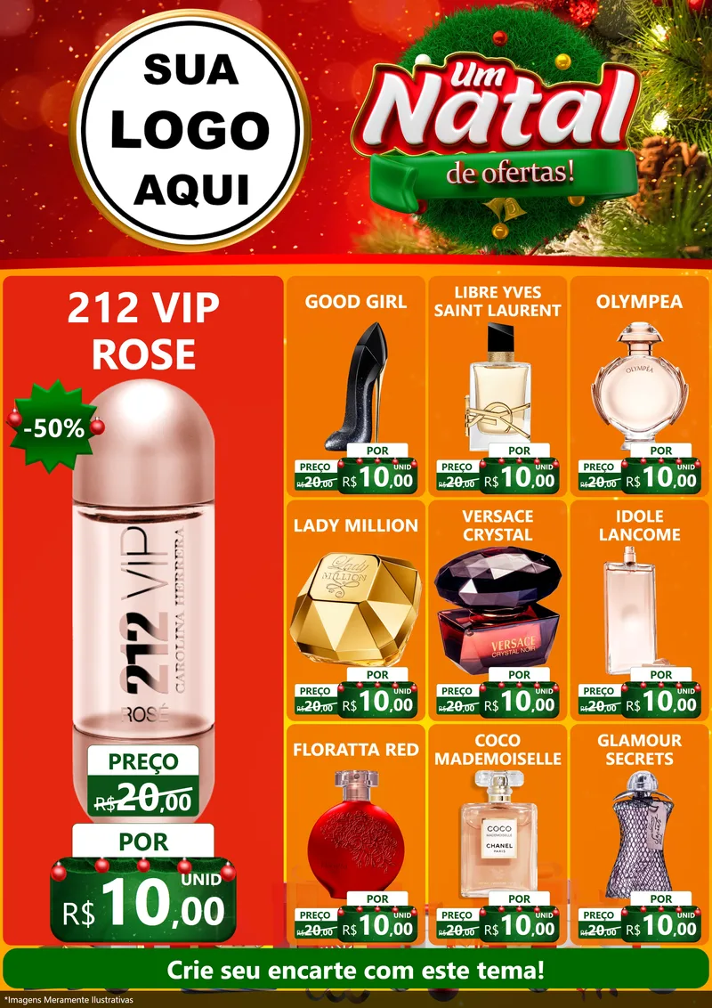Modelo de Encarte para Encarte A4 Vertical com o tema Um Natal de Ofertas para Perfumes