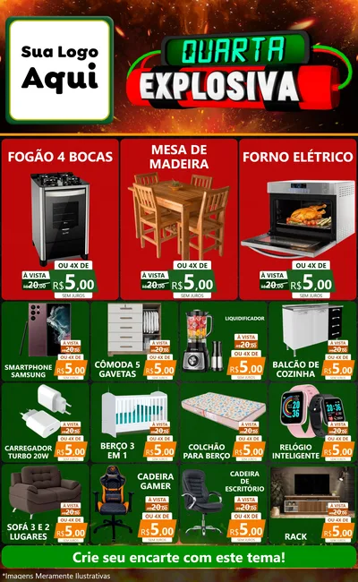Modelo de Encarte para Encarte Grande com o tema Quarta Explosiva para Móveis e Eletro