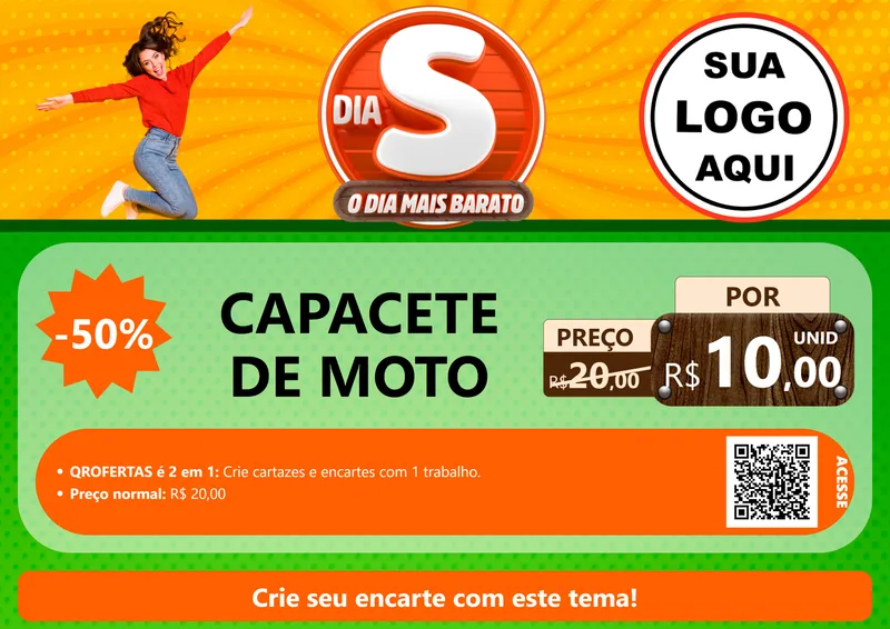Modelo de Cartaz para Cartaz A4 Horizontal com o tema Dia S - O Dia Mais Barato para Moto peças