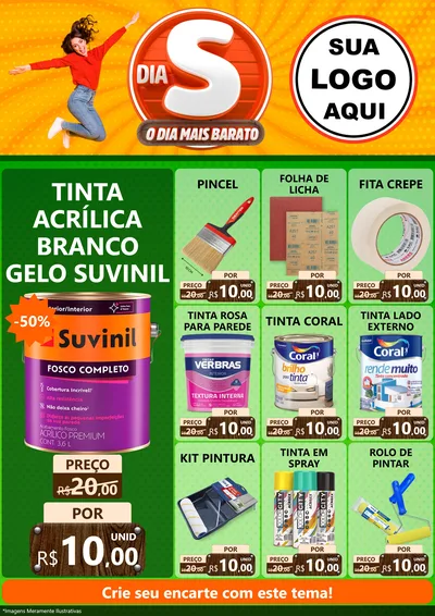 Modelo de Encarte para Encarte A4 Vertical com o tema Dia S - O Dia Mais Barato para Tintas e Ferramentas