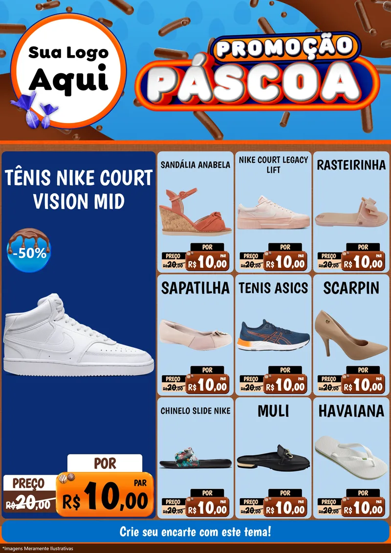 Modelo de Encarte para Encarte A4 Vertical com o tema Promoção Páscoa para Calçados
