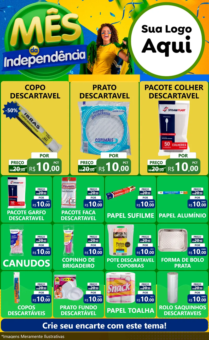 Modelo de Encarte para Encarte Grande com o tema Mês da Independência para Embalagens
