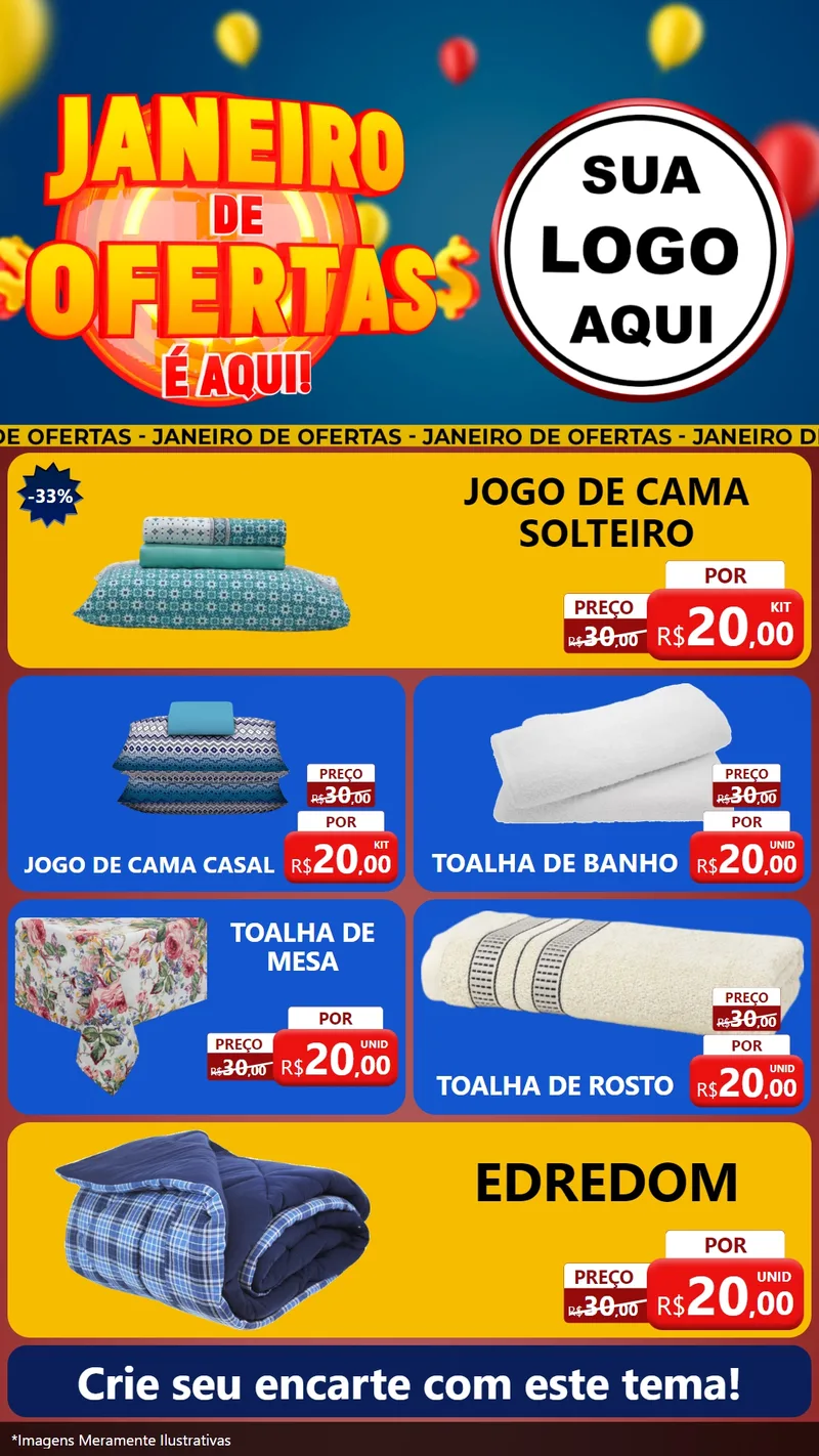 Modelo de TV para TV Vertical com o tema Janeiro de Ofertas É Aqui! para Cama, Mesa e Banho