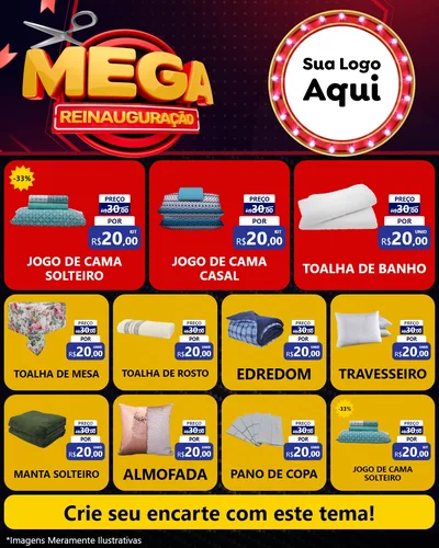 Modelo de Rede Social para Feed Instagram com o tema Mega Reinauguração para Cama, Mesa e Banho