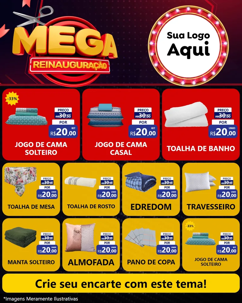 Modelo de Rede Social para Feed Instagram com o tema Mega Reinauguração para Cama, Mesa e Banho