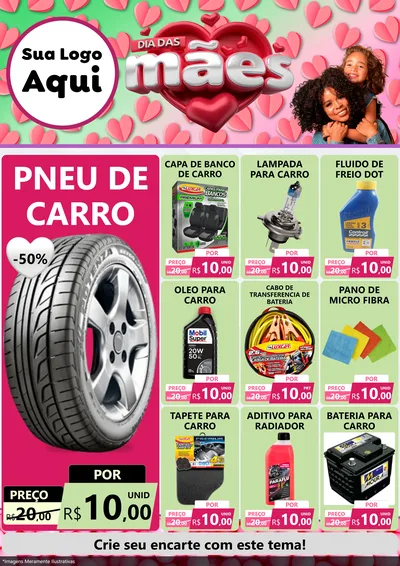 Modelo de Encarte para Encarte A4 Vertical com o tema Dia das Mães para Auto peças