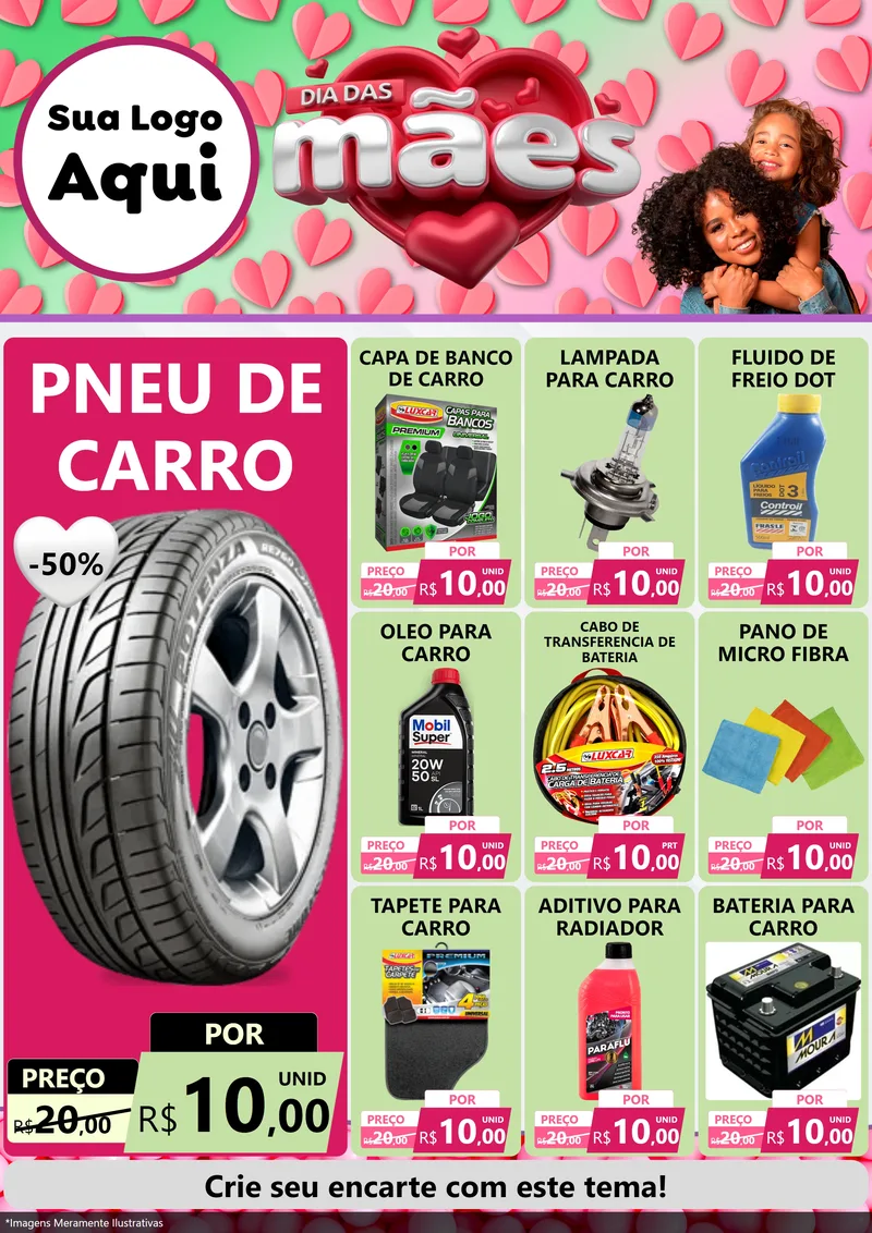 Modelo de Encarte para Encarte A4 Vertical com o tema Dia das Mães para Auto peças
