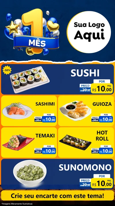 Modelo de TV para TV Vertical com o tema Um Mês de Aniversário para Comida japonesa