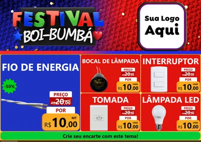 Modelo de Encarte para Encarte A4 Horizontal com o tema Festival Boi-Bumbá para Materiais Elétricos