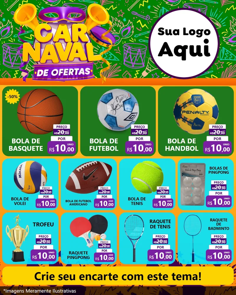Modelo de Rede Social para Feed Instagram com o tema Carnaval de Ofertas para Artigos Esportivos