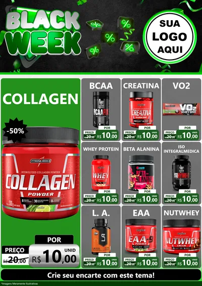 Modelo de Encarte para Encarte A4 Vertical com o tema Black Week para Suplementos alimentares