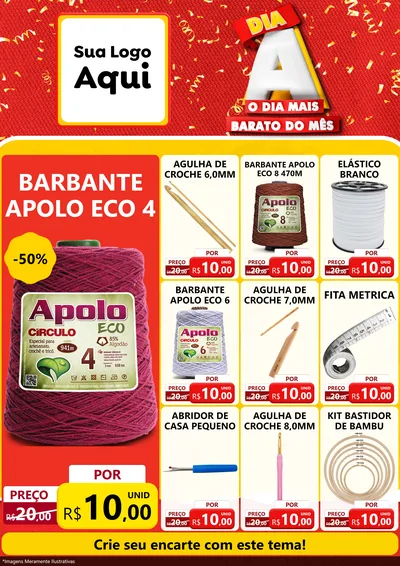 Modelo de Encarte para Encarte A4 Vertical com o tema Dia A o Dia Mais Barato do Mês para Armarinho e Aviamentos