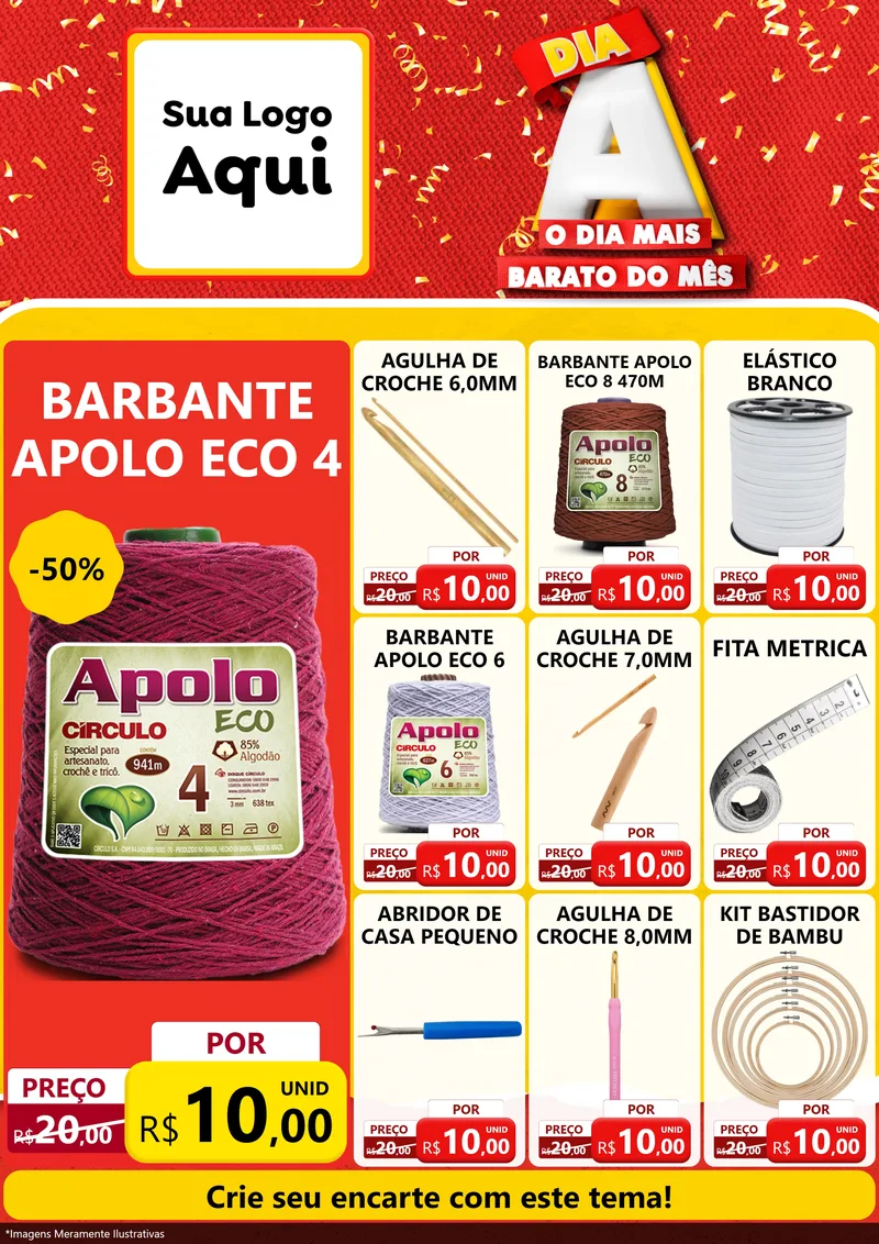 Modelo de Encarte para Encarte A4 Vertical com o tema Dia A o Dia Mais Barato do Mês para Armarinho e Aviamentos