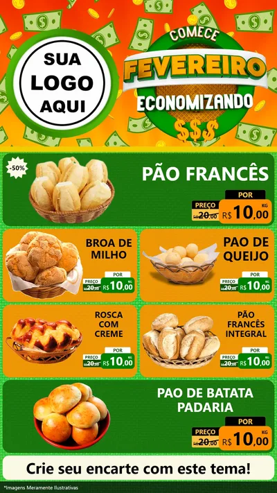 Modelo de TV para TV Vertical com o tema Comece Fevereiro Economizando para Padaria