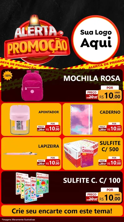 Modelo de TV para TV Vertical com o tema Alerta de Promoção para Papelaria