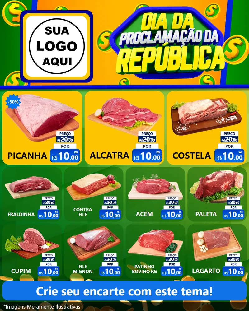 Modelo de Rede Social para Feed Instagram com o tema Dia Da Proclamação da República para Açougue