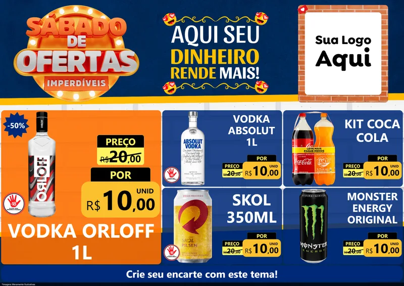 Modelo de Encarte para Encarte A4 Horizontal com o tema Sábado de Ofertas Imperdíveis para Distribuidora de bebidas
